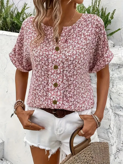 Linen Floral Blouse | Button-Detail Chic Shirt
