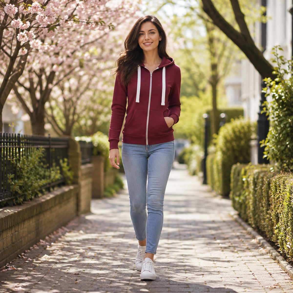 Zip Up Hoodie | Slim Fit Drawstring Hooded Jacket