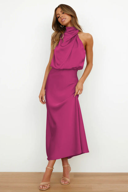 Women's Dress | Draped Open-Back Satin Dress