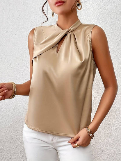 Satin Blouse | Sleeveless Twist-Neck Blouse