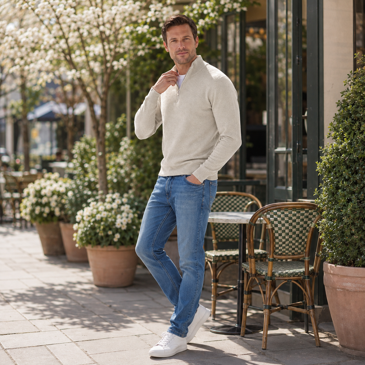 Sweater | Half-Zip Long-Sleeve Knit Sweater