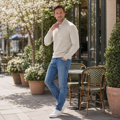 Sweater | Half-Zip Long-Sleeve Knit Sweater