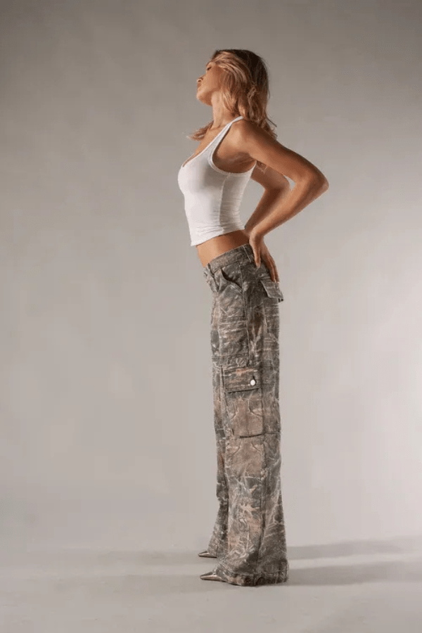Camo Cargo Trousers | Low Rise Wide Leg