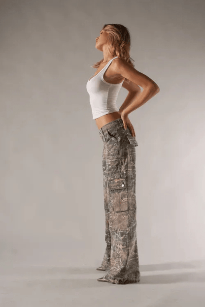 Camo Cargo Trousers | Low Rise Wide Leg