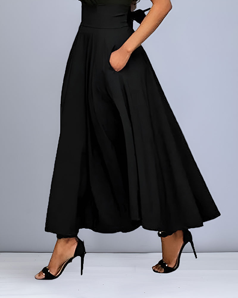 Women's high-waisted midi skirt in black
