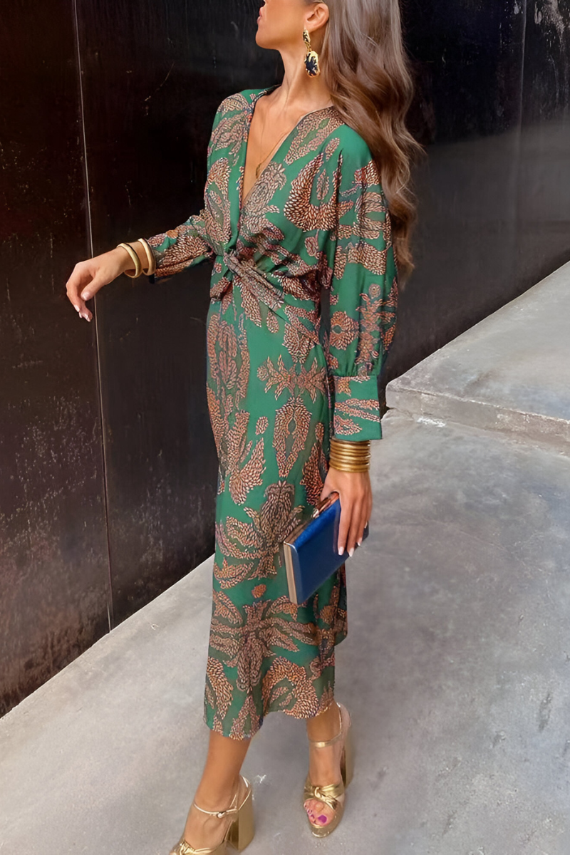 Floral Midi Dress | Twist-Front V-Neck Dress