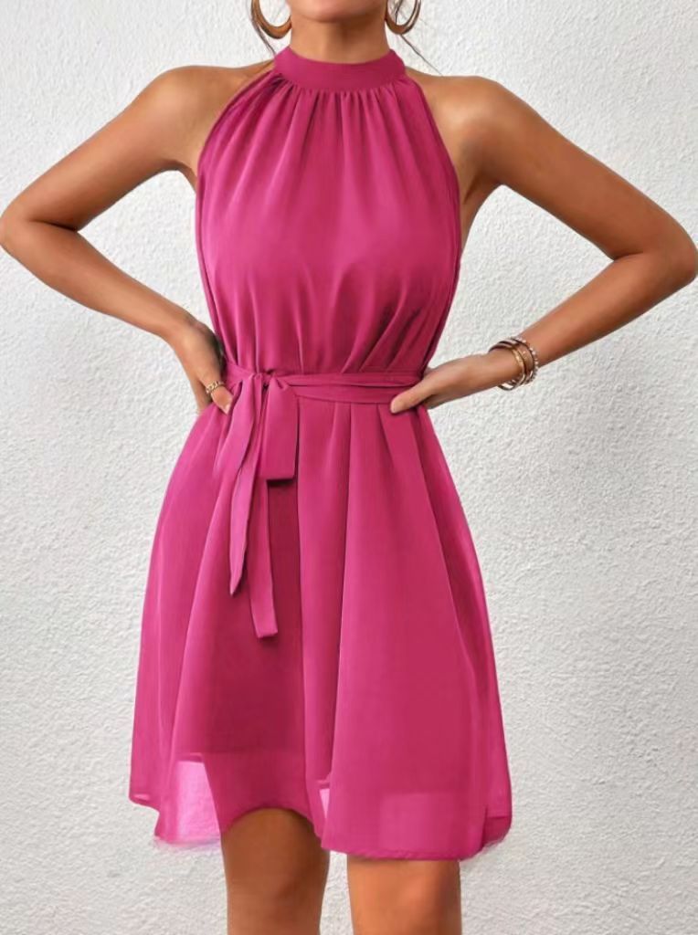 Women's Dress | Halter-Neck Belted Mini Dress