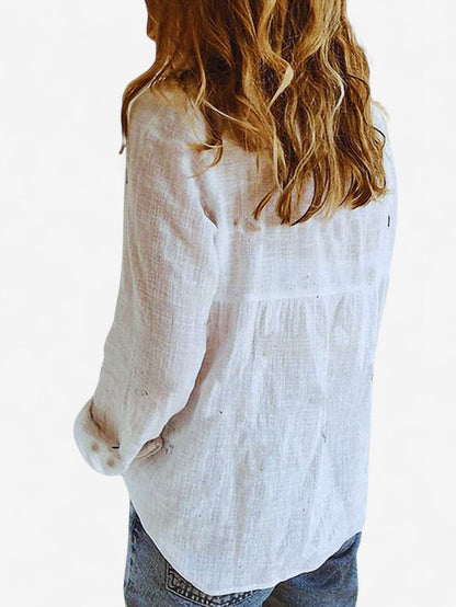 Linen Button-Down Blouse | Long Sleeve Collared Top