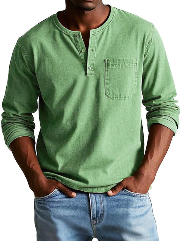 Men's long-sleeve casual henley shirt