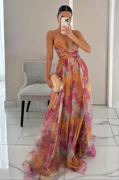 Women's Dress | Floral Open-Back Maxi Dress