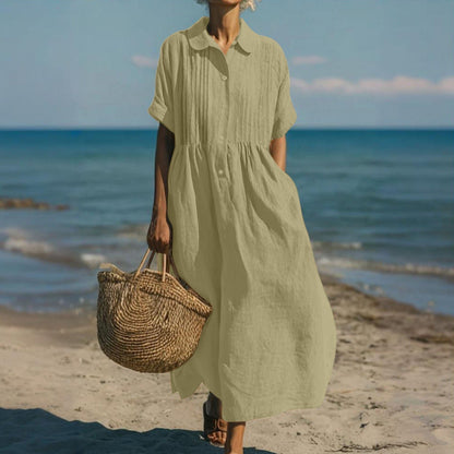 Cotton Shirt Dress | Collared Button-Front Midi Dress
