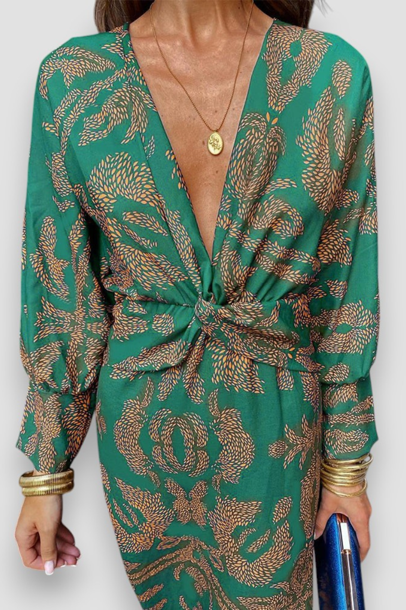 Floral Midi Dress | Twist-Front V-Neck Dress