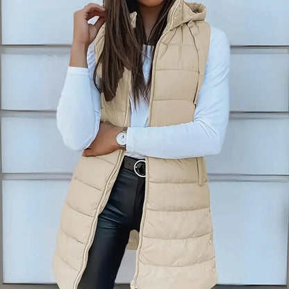 Women's Vest | Long Hooded Puffer Vest