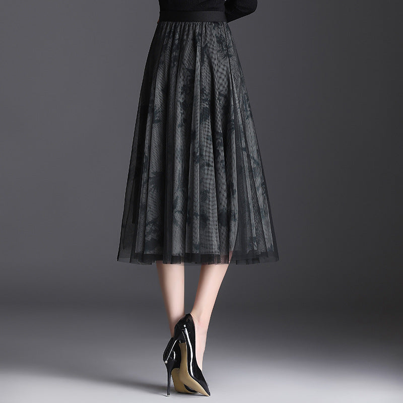 Women's Skirt | Pleated Mesh Midi Skirt
