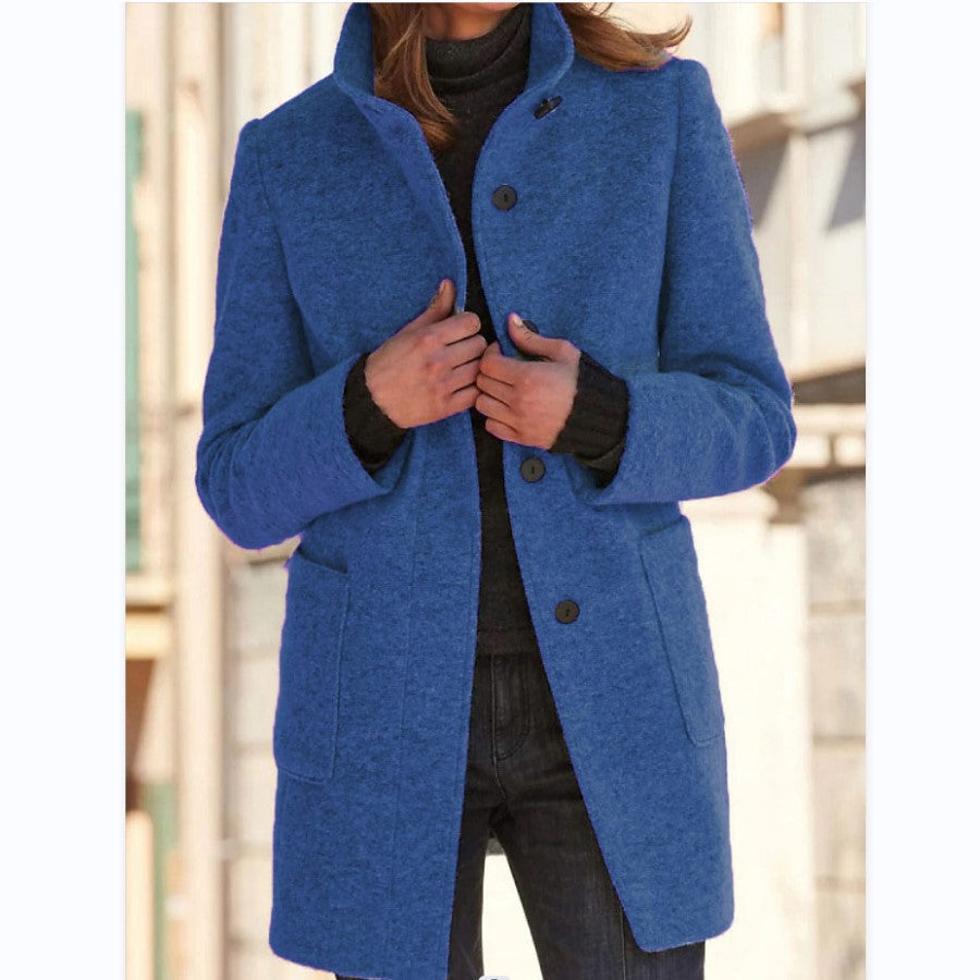 Coat | High-Collar Wool-Blend Button Coat