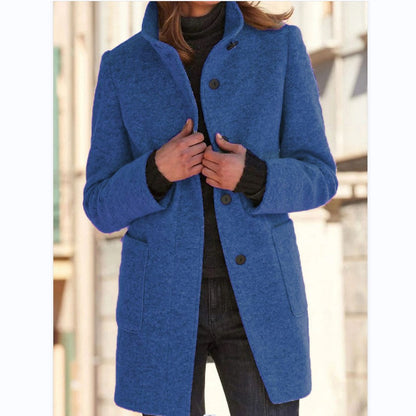Coat | High-Collar Wool-Blend Button Coat
