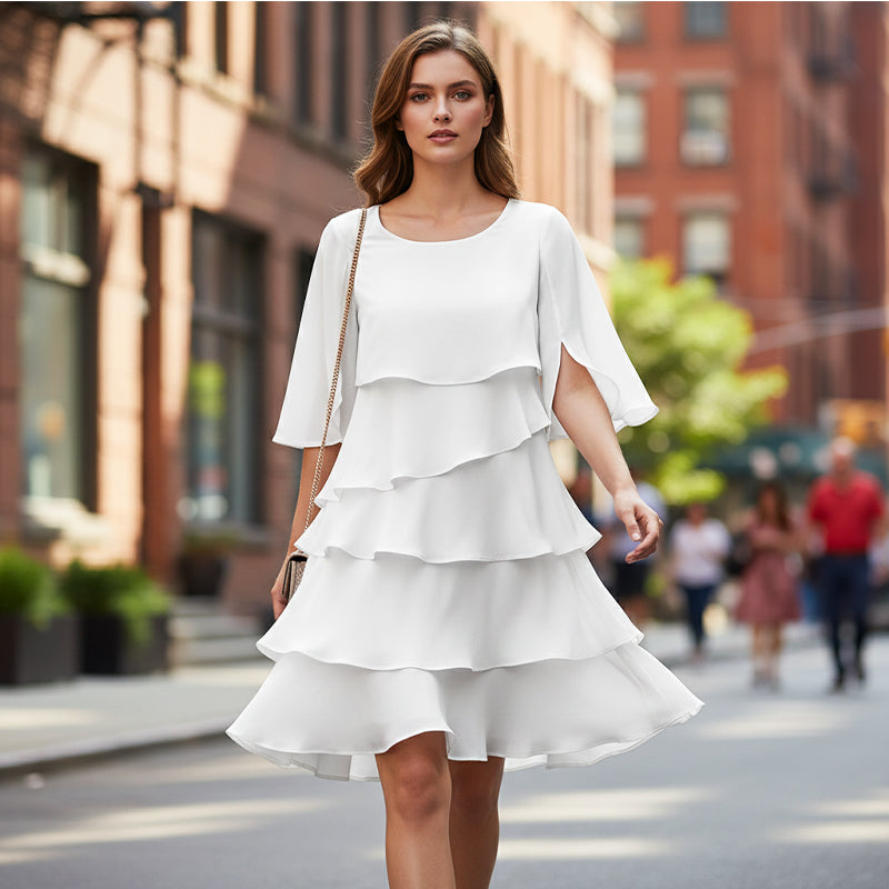 Women's Dress | Layered Puff-Sleeve Dress