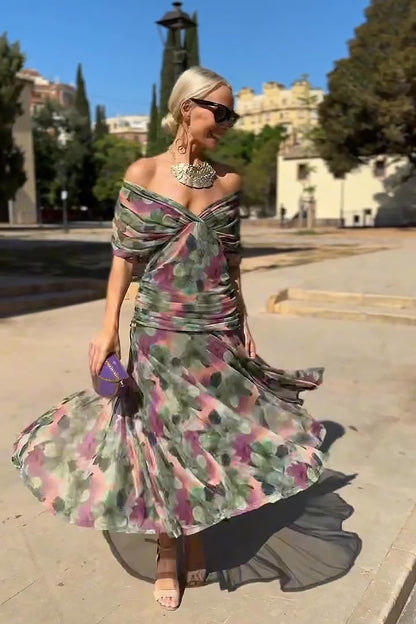 V-Neck Pleated Party Maxi Dress