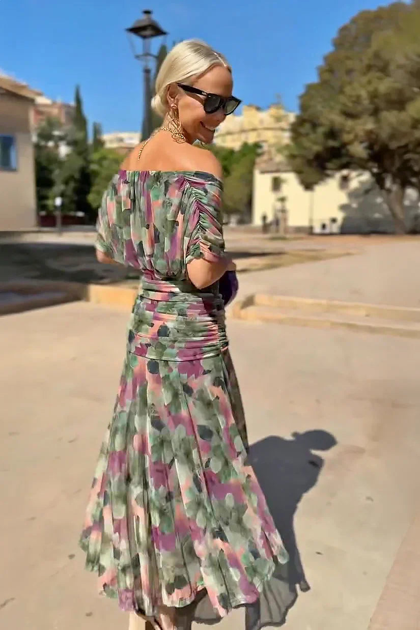 V-Neck Pleated Party Maxi Dress