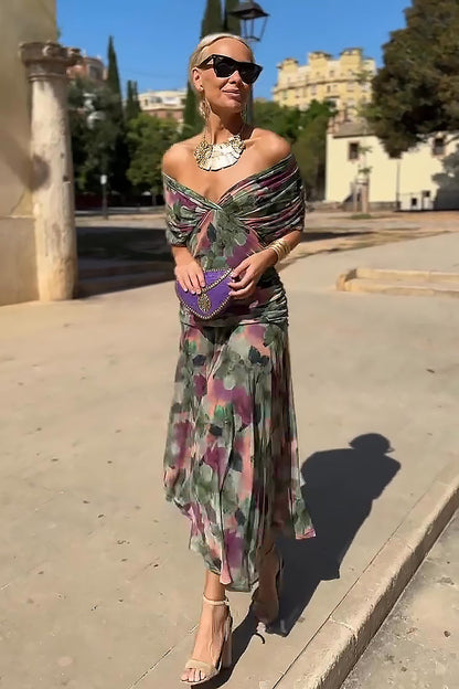 V-Neck Pleated Party Maxi Dress
