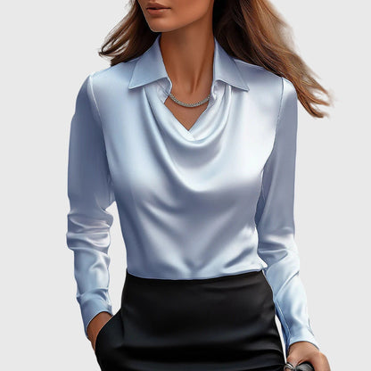 Satin Blouse | Pleated Neckline Elegant Top