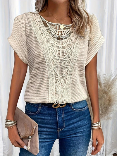 Lace Top | Knit Lace-Panel Blouse
