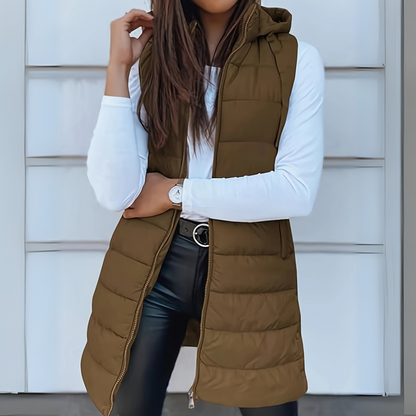 Women's Vest | Long Hooded Puffer Vest