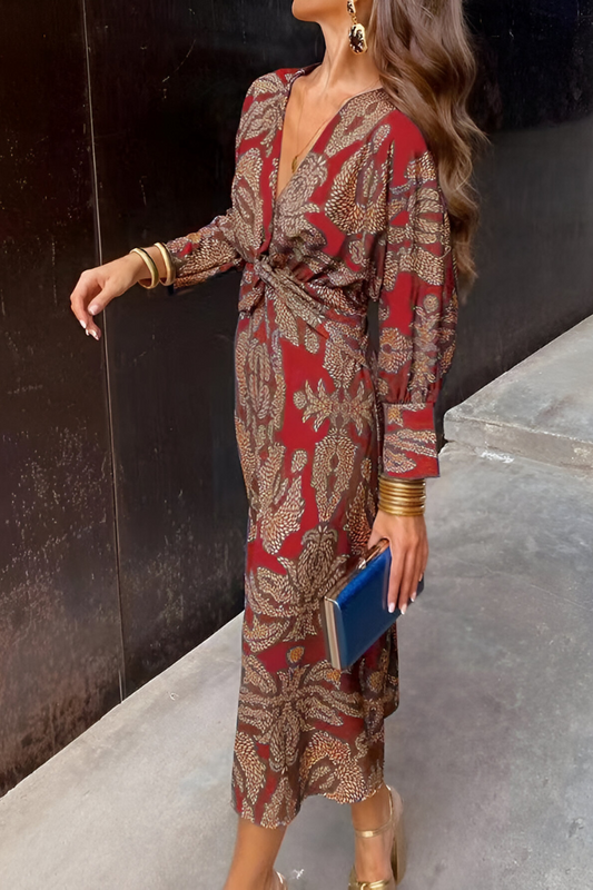 Floral Midi Dress | Twist-Front V-Neck Dress