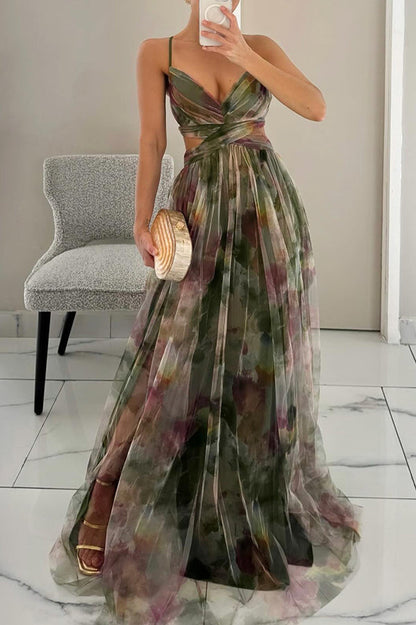Women's Dress | Floral Open-Back Maxi Dress