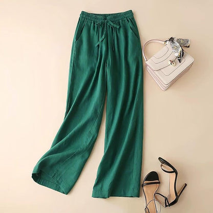 Cotton Drawstring Trousers | Relaxed Wide Pants