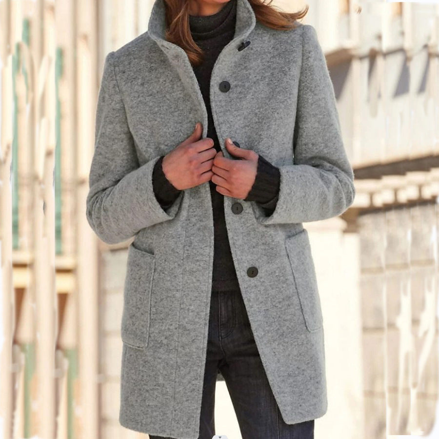 Coat | High-Collar Wool-Blend Button Coat