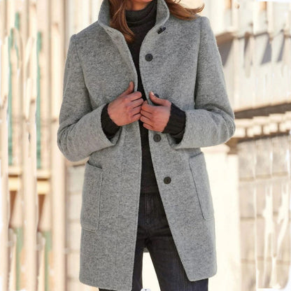 Coat | High-Collar Wool-Blend Button Coat