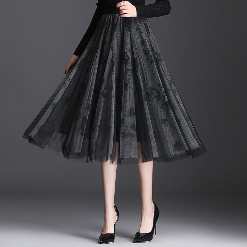 Women's Skirt | Pleated Mesh Midi Skirt