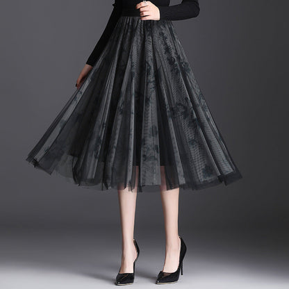 Women's Skirt | Pleated Mesh Midi Skirt