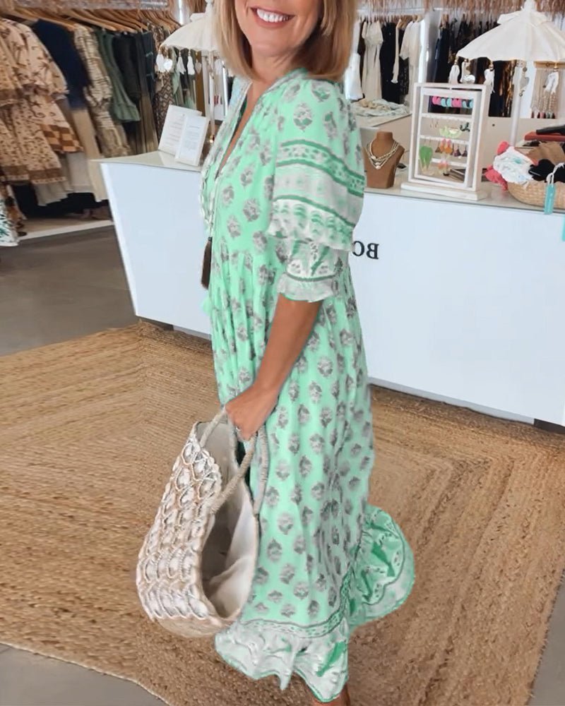 Floral Dress | V-Neck Linen Midi Dress