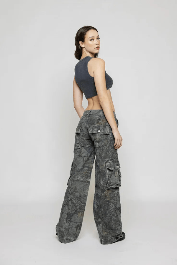 Camo Cargo Trousers | Low Rise Wide Leg