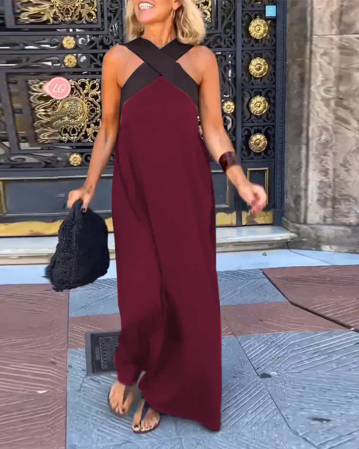 Maxi Dress | Crossover V-Neck Linen Maxi Dress