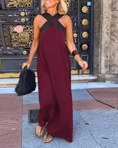 Maxi Dress | Crossover V-Neck Linen Maxi Dress