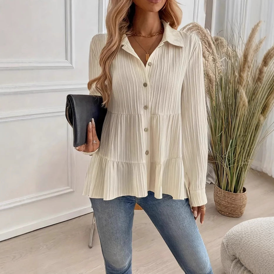 Women's cotton-blend pullover shirt in milk white