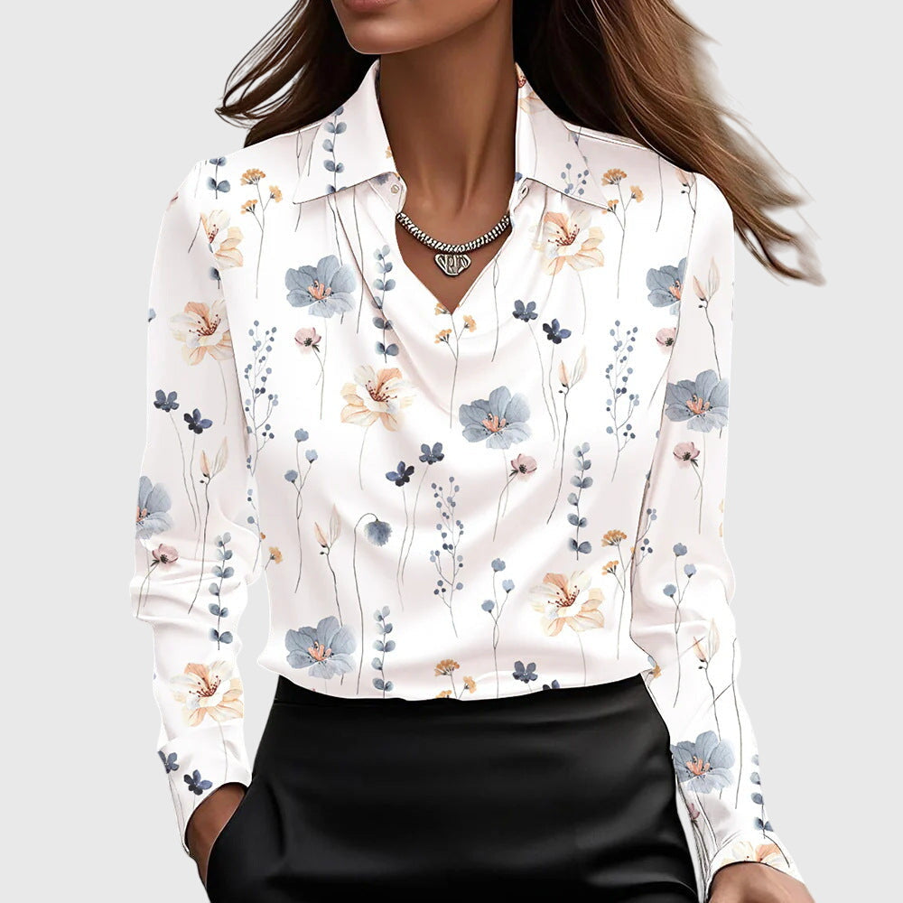 Satin Blouse | Pleated Neckline Elegant Top