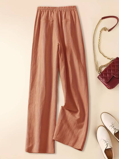 Cotton Drawstring Trousers | Relaxed Wide Pants