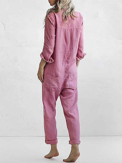 Cotton Jumpsuit | Long Sleeve Button-Front One-Piece