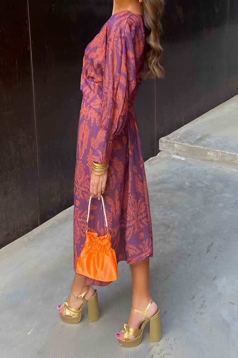 Floral Midi Dress | Twist-Front V-Neck Dress