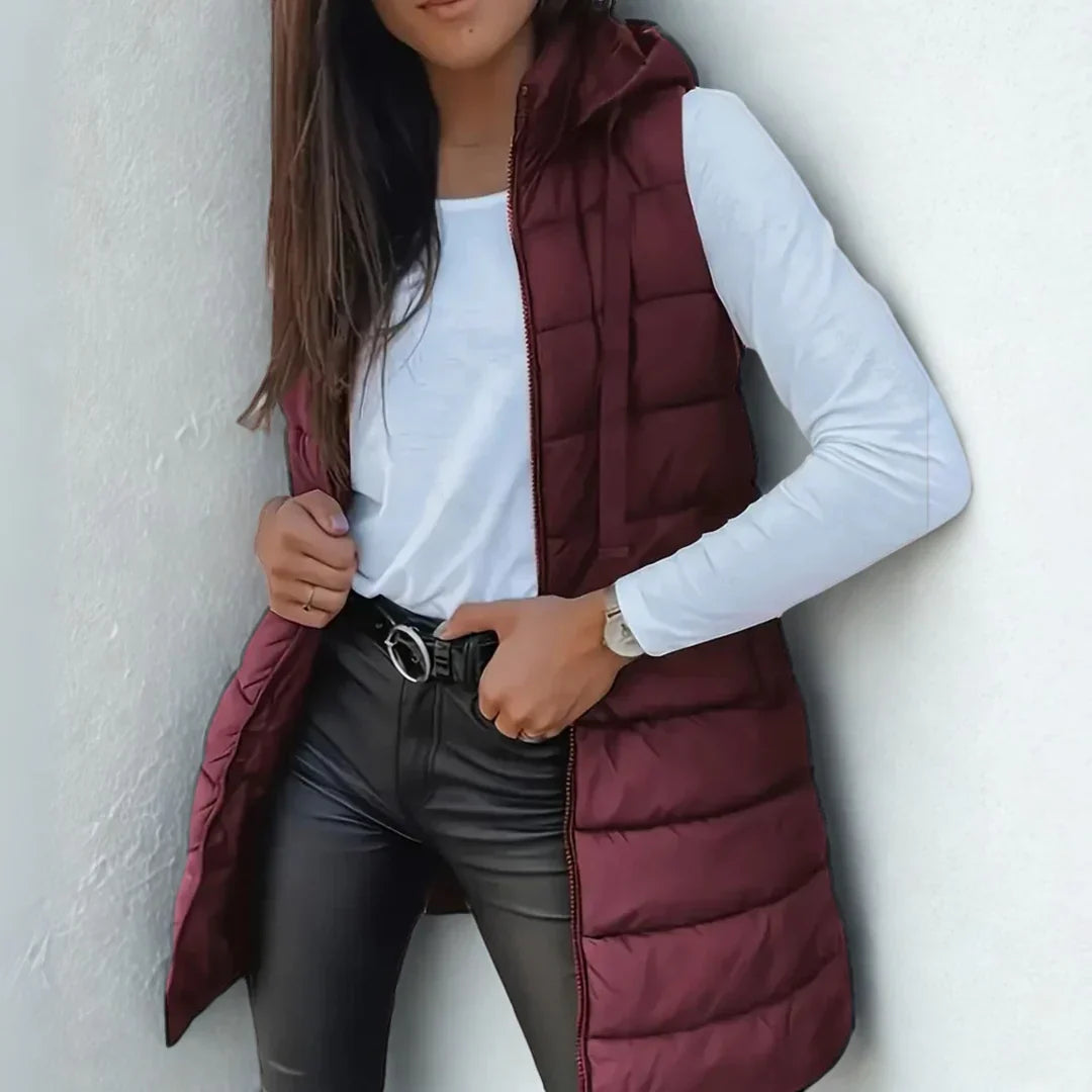 Women's Vest | Long Hooded Puffer Vest