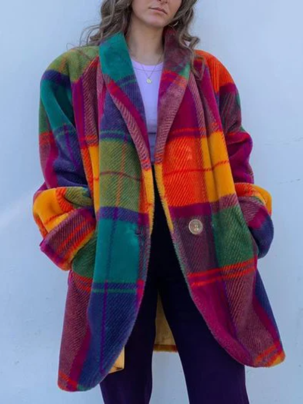Women's oversized plaid check winter coat