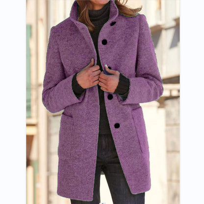 Coat | High-Collar Wool-Blend Button Coat