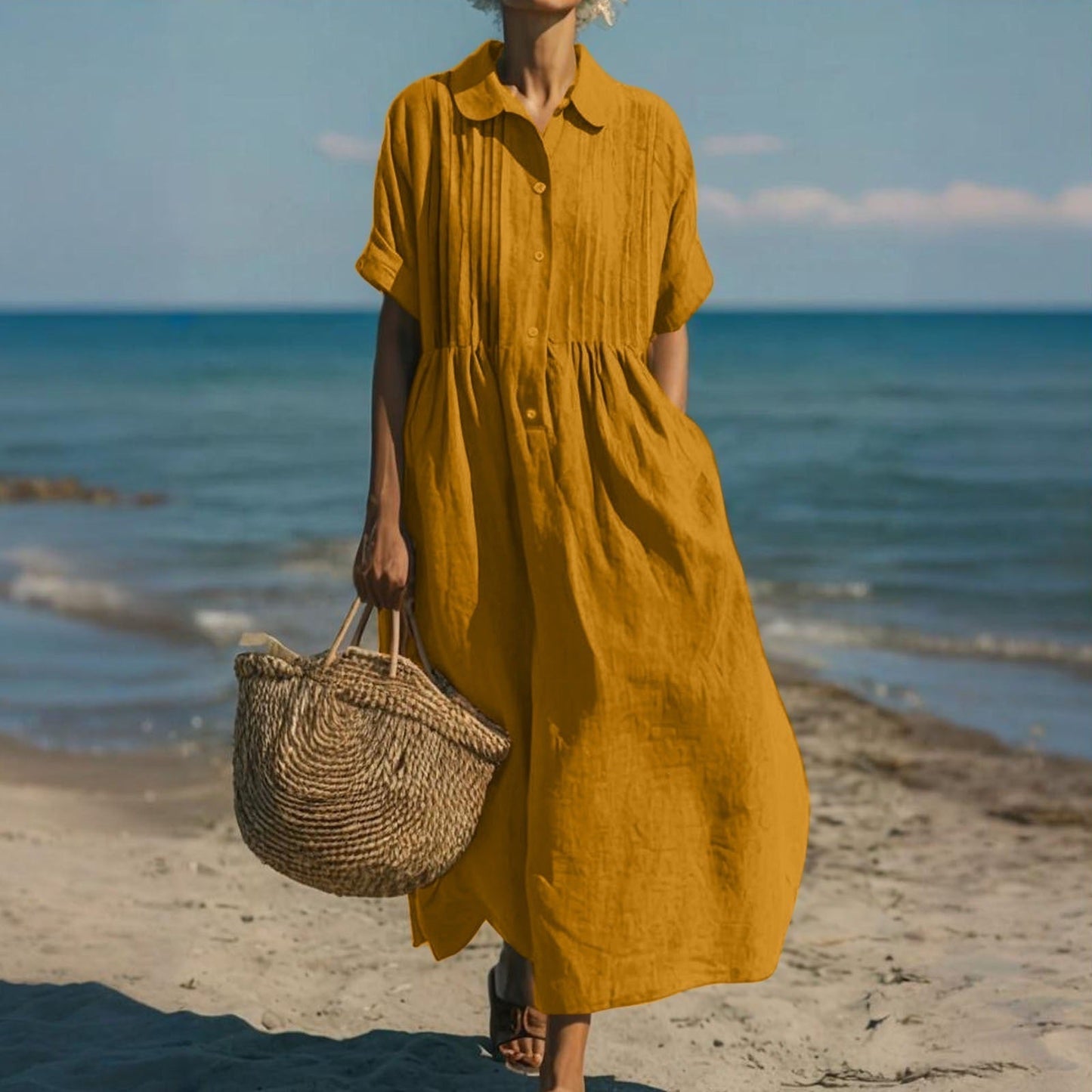 Cotton Shirt Dress | Collared Button-Front Midi