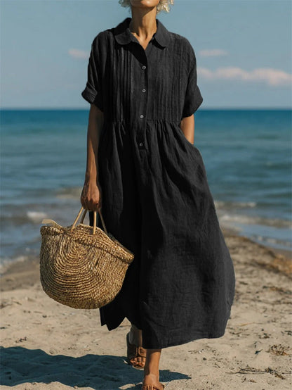 Cotton Shirt Dress | Collared Button-Front Midi Dress