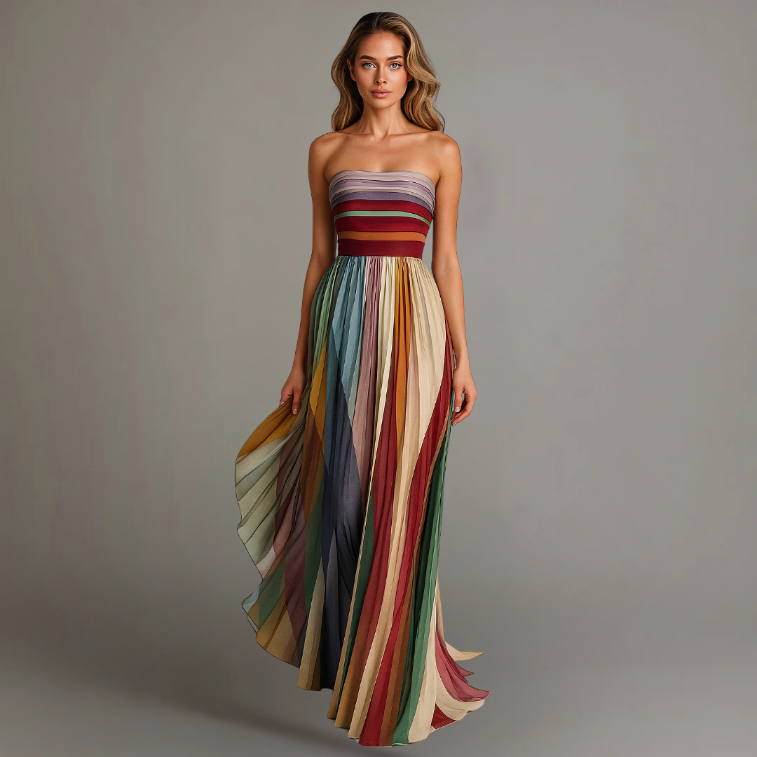 Women's strapless pleated summer maxi dress