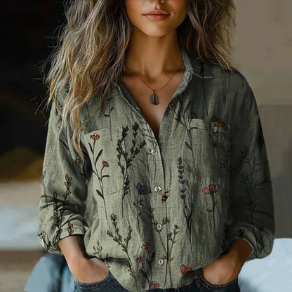 Blouse | Bohemian Vintage Print Collared Top